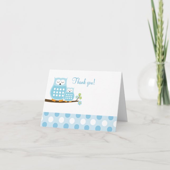 Cartão De Agradecimento Blue Hoot Owls on Branch Thank you Card (Frente)