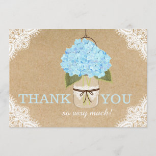 Cartão De Agradecimento Blue Hydrangea Lace Kraft Russo Moderno Obrigado