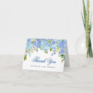 Cartão De Agradecimento Blue Hydrangeas Floral Greenery Watercolor Floral