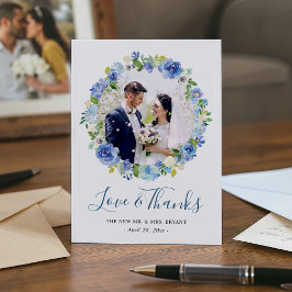 Cartão De Agradecimento Blue Hydrangeas Floral Wreath Foto de agradeciment