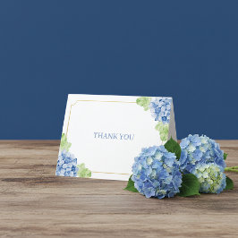 Cartão De Agradecimento Blue Hydrangeas Gold Frame Wedding
