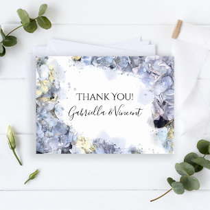 Cartão De Agradecimento Blue Hydrangeas Watercolor Casamento Obrigado Nota