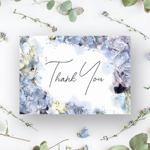 Cartão De Agradecimento Blue Hydrangeas Watercolor Casamento Obrigado Nota