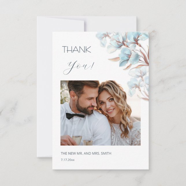 Cartão De Agradecimento Blue Layered Flowers Wedding Thank You Card (Frente)