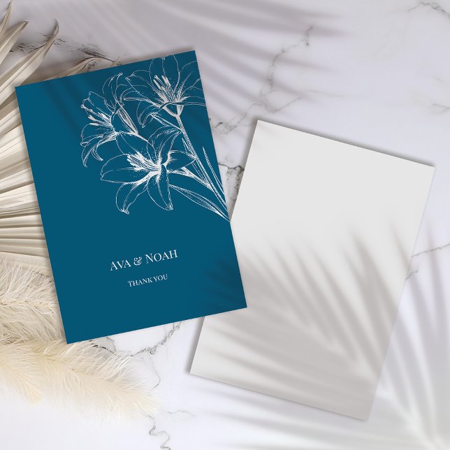 Cartão De Agradecimento Blue Lily Outline Wedding (Criador carregado)