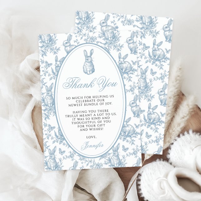 Cartão De Agradecimento Blue Little Bunny Spring Easter Baby Boy Shower (Criador carregado)