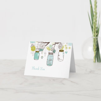 Cartão De Agradecimento Blue Mason Jars and Love Birds Postage