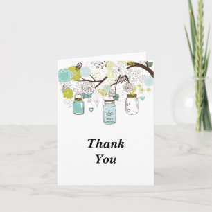 Cartão De Agradecimento Blue Mason Jars and Love Birds Thank You