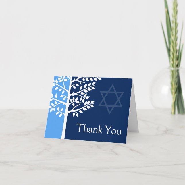 Cartão De Agradecimento Blue Navy Tree of Life Bar Mitzvah Thank You (Frente)