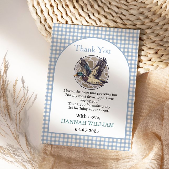 Cartão De Agradecimento Blue One Lucky Duck 1st Birthday | Cute Rubber (Criador carregado)