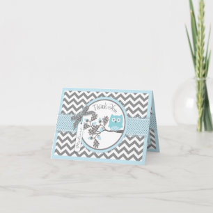Cartão De Agradecimento Blue Owl Chevron Print Thank You Card