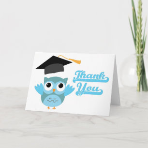 Cartão De Agradecimento Blue Owl Throwing Graduation Cap Thank You Card