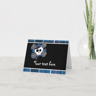 Cartão De Agradecimento Blue Plaid Skull & Crossbones Fold Thank You Card