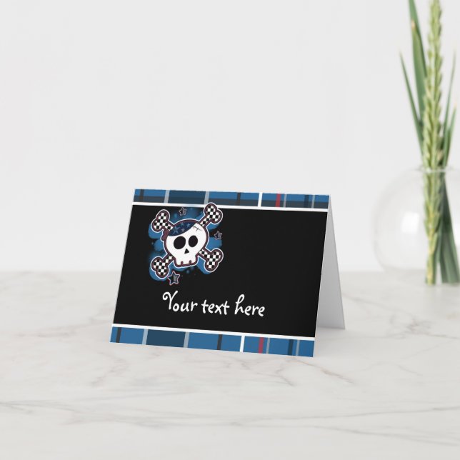 Cartão De Agradecimento Blue Plaid Skull & Crossbones Fold Thank You Card (Frente)