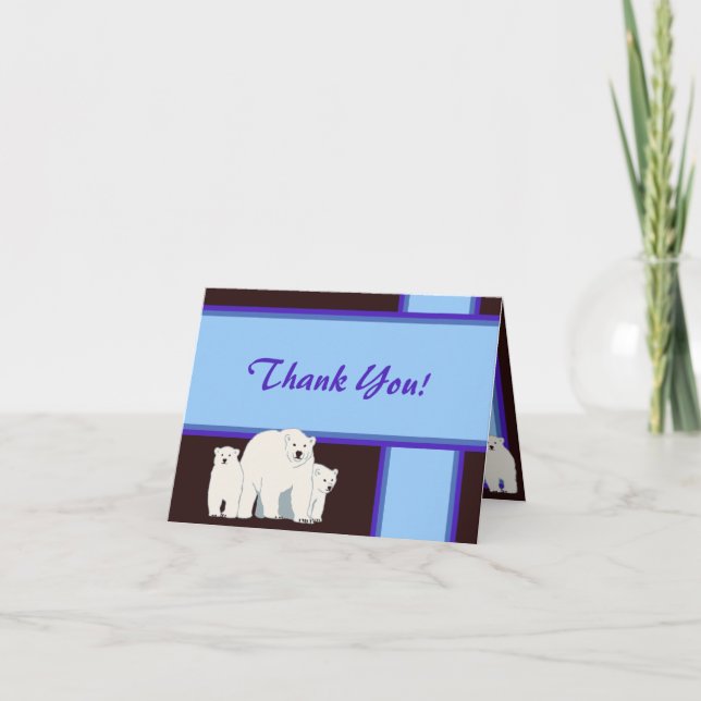Cartão De Agradecimento Blue Polar Bears Thank You Card (Frente)