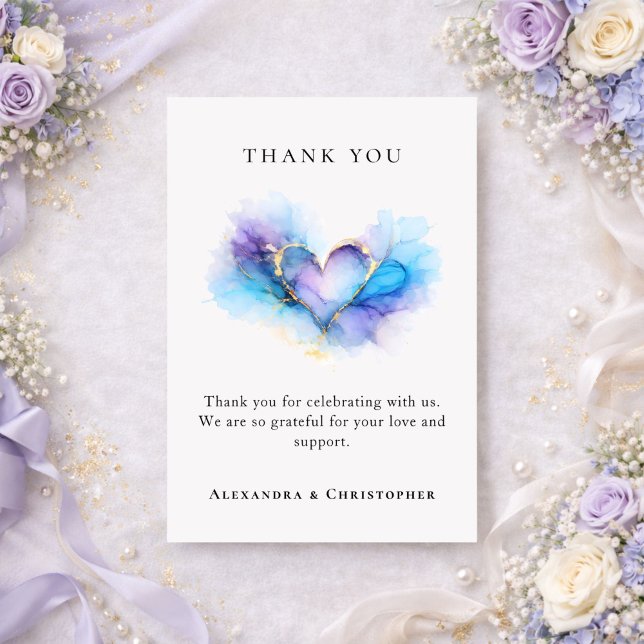 Cartão De Agradecimento Blue Purple Gold Abstract Heart Thank You Card (Criador carregado)