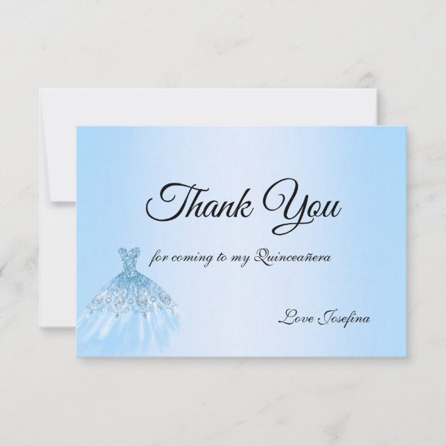 Cartão De Agradecimento Blue Quinceanera Thank You Card (Frente)