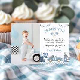 Cartão De Agradecimento Blue Race Car Boy Birthday Party Photo