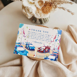 Cartão De Agradecimento Blue Race Car Two Fast Birthday