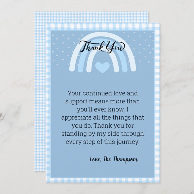 Cartão De Agradecimento Blue Rainbow Baby Shower (Frente/Verso)