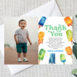 Cartão De Agradecimento Blue Retro Popsicle Custom Picture Birthday Party<br><div class="desc">This is a Blue Green Orange Retro Popsicle Custom Picture Photo Birthday Party Thank You Card!</div>