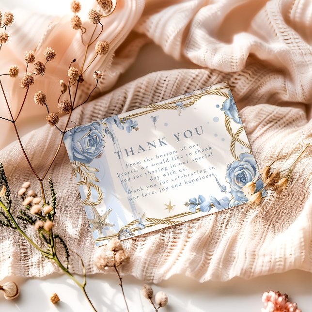 Cartão De Agradecimento Blue Rose Coastal Rope Wedding (Criador carregado)