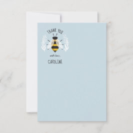 Cartão De Agradecimento Blue Rustic Illustrated Bee Flat Obrigado Nota