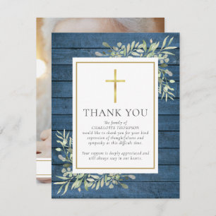 Cartão De Agradecimento Blue Rustic Wood Greenerence Christian Photo Funer