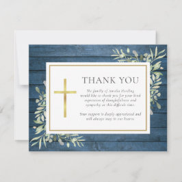 Cartão De Agradecimento Blue Rustic Wood Greenery Christian Funerla