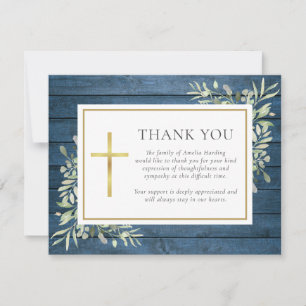 Cartão De Agradecimento Blue Rustic Wood Greenery Christian Funerla