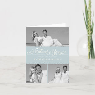 Cartão De Agradecimento Blue Scallop Band Romantic Script 3 Photo Wedding