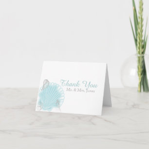 Cartão De Agradecimento Blue Seashell Beach Wedding Thank You