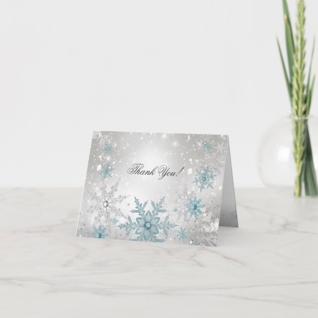 Cartão De Agradecimento Blue Silver Crystal Snowflake Thank You Card (Frente)