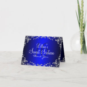 Cartão de Agradecimento Blue Silver Pearl Damask S