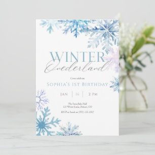Cartão De Agradecimento Blue Snowflake Winter Onederland Birthday Invite