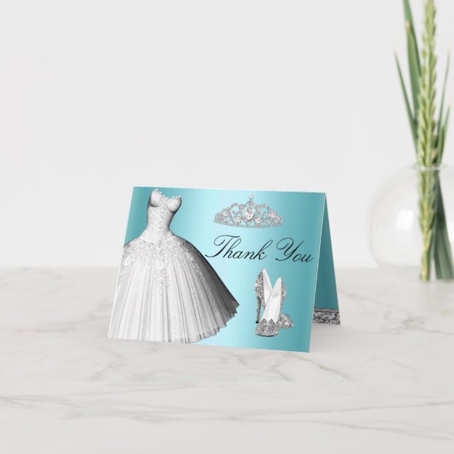 Cartão De Agradecimento Blue Sparkle Glitter Dress & Heels Thank You Card (Frente)