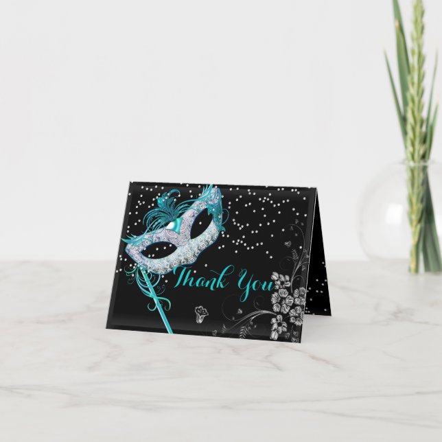 Cartão de Agradecimento Blue Sparkle Masquerade (Frente)