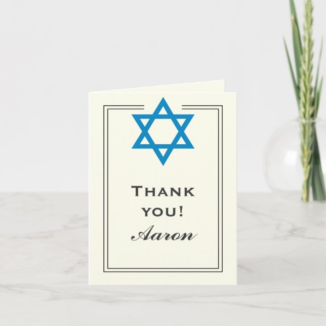 Cartão De Agradecimento Blue Star of David Bar Mitzvah Thank You (Frente)