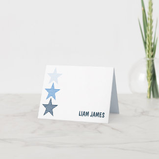 Cartão De Agradecimento Blue Starry Gingham Folded Thank You Card