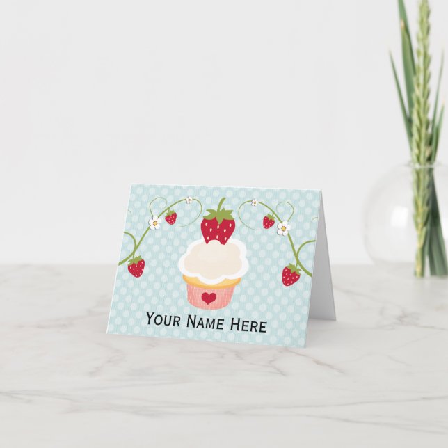 Cartão De Agradecimento Blue Strawberry Cupcake Thank You Cards Notes (Frente)