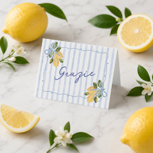 Cartão De Agradecimento Blue Stripe Grazie Lemon Chuvinha de Bebê