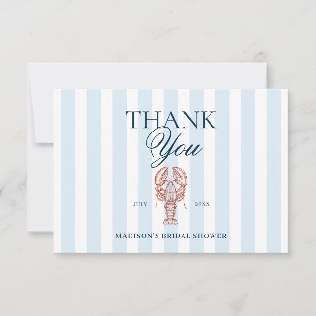 Cartão De Agradecimento Blue Striped Lobster Theme Bridal Shower (Frente)