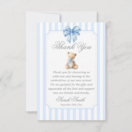 Cartão De Agradecimento Blue Stripes Bear Grand millennial