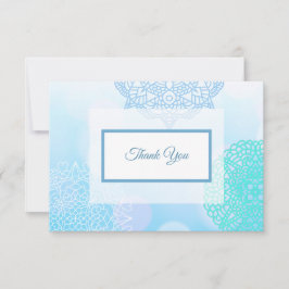 Cartão De Agradecimento Blue, Teal e White Mandala Obrigado Nota