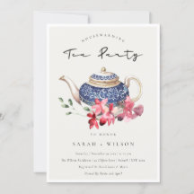 Blue Teapot Floral Housearming Tea Party Convidam