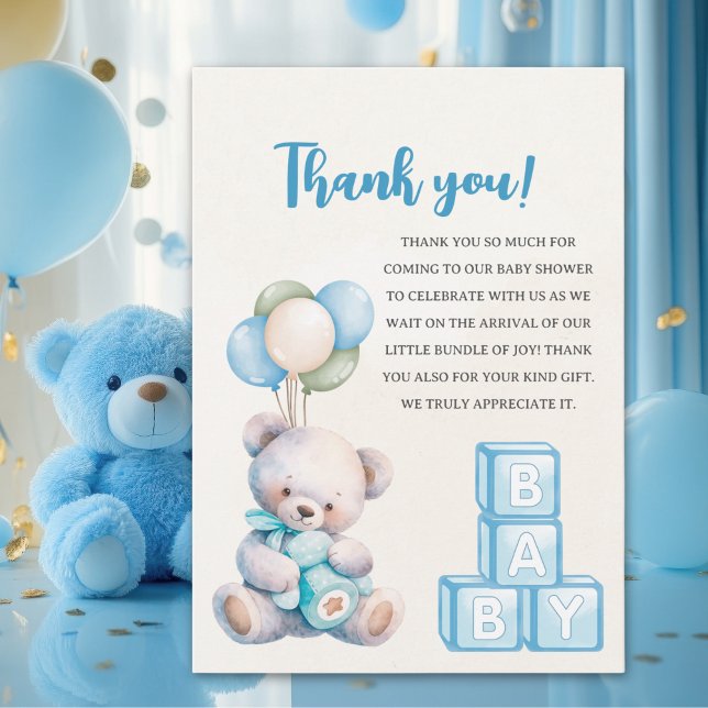 Cartão De Agradecimento Blue Teddy Bear "We Can Bearly Wait"  (Criador carregado)