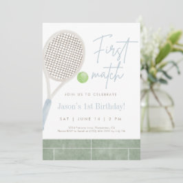 Cartão De Agradecimento Blue Tennis First Birthday Party Invitation