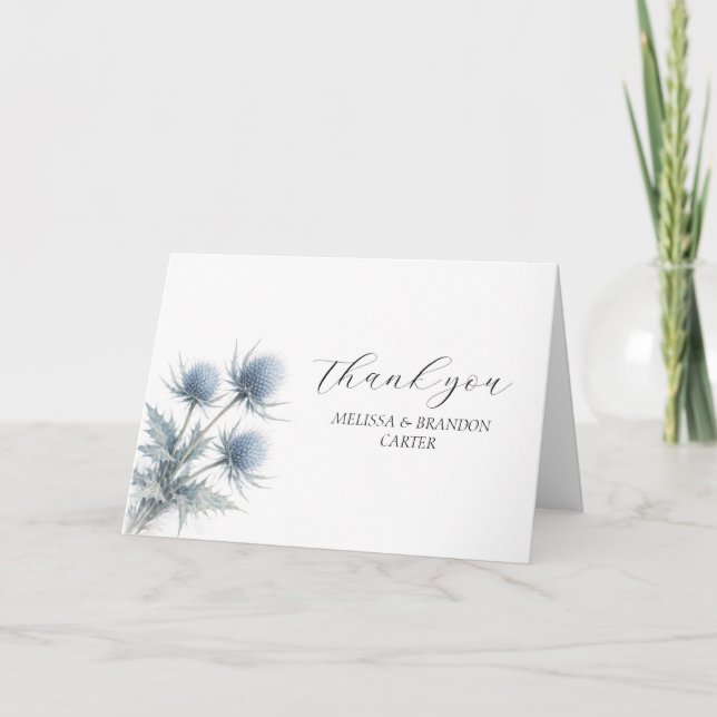 Cartão De Agradecimento Blue Thistle Scottish Floral Wedding Thank you  (Frente)