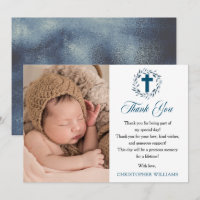 Blue Watercolor Wreath Boy Foto Baptism Obrigado