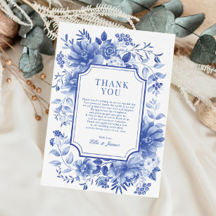 Cartão De Agradecimento Blue White Chinoiserie Floral Porcelain Casamento